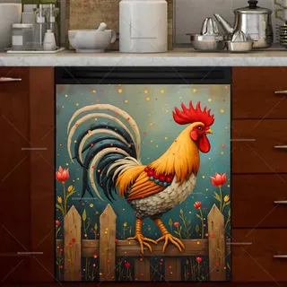 Preview of Folk Farmhouse Rooster on the Fence magnet.