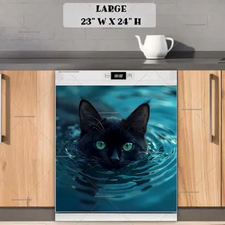 Preview of Swimming Black Cat magnet in Large size.