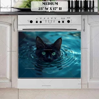 Preview of Swimming Black Cat magnet in Medium size.