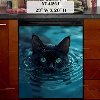 Preview of Swimming Black Cat magnet in Extra Large size.