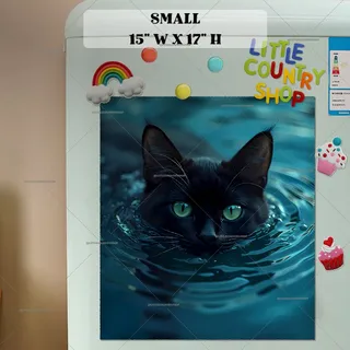 Preview of Swimming Black Cat magnet in Small size.