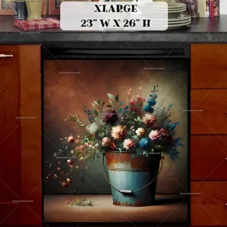 Preview of Vintage Flower Bucket magnet in Extra Large size.