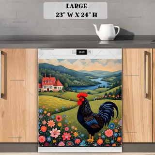 Preview of Folk Rooster in the Meadow magnet in Large size.