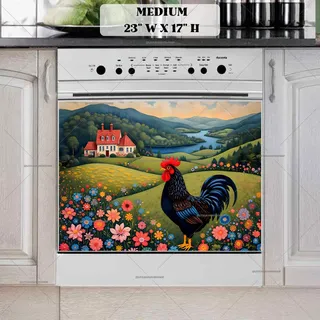 Preview of Folk Rooster in the Meadow magnet in Medium size.
