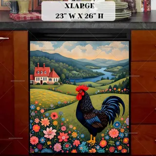 Preview of Folk Rooster in the Meadow magnet in Extra Large size.