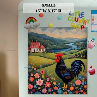 Preview of Folk Rooster in the Meadow magnet in Small size.