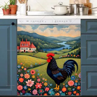 Preview of Folk Rooster in the Meadow magnet.