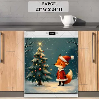 Preview of Cute Santa Fox and Christmas Tree magnet in Large size.