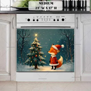 Preview of Cute Santa Fox and Christmas Tree magnet in Medium size.