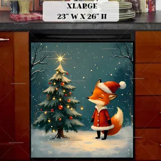 Preview of Cute Santa Fox and Christmas Tree magnet in Extra Large size.