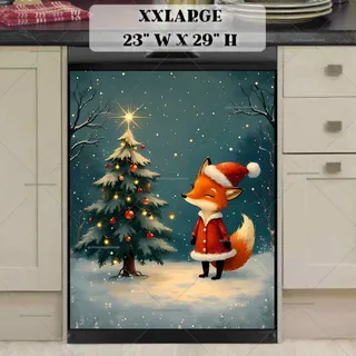 Preview of Cute Santa Fox and Christmas Tree magnet in XX Large size.
