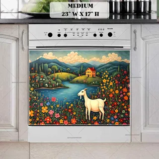 Preview of Folk White Goat at the River magnet in Medium size.