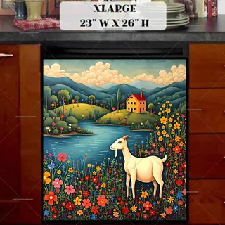 Preview of Folk White Goat at the River magnet in Extra Large size.