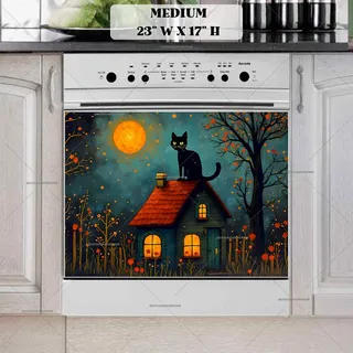 Preview of Folklore Black Cat on the Roof magnet in Medium size.