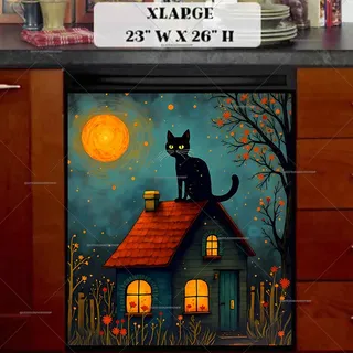 Preview of Folklore Black Cat on the Roof magnet in Extra Large size.