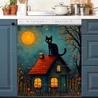 Preview of Folklore Black Cat on the Roof magnet.