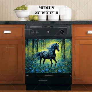 Preview of Beautiful Black Horse in the Forest magnet in Medium size.