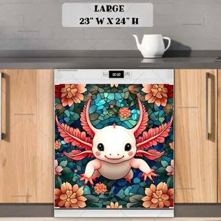 Preview of Cute Stained Glass Axolotl magnet in Large size.