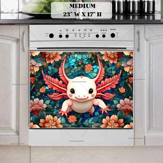 Preview of Cute Stained Glass Axolotl magnet in Medium size.