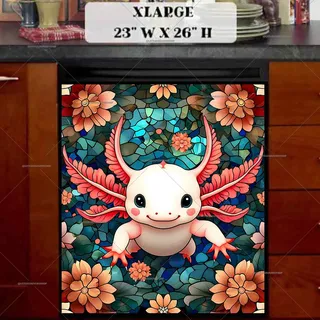 Preview of Cute Stained Glass Axolotl magnet in Extra Large size.