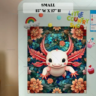Preview of Cute Stained Glass Axolotl magnet in Small size.