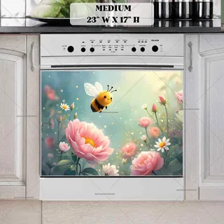 Preview of Cute Honeybee above the Flowers magnet in Medium size.