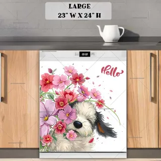 Preview of Fluffy Puppy with Flowers magnet in Large size.