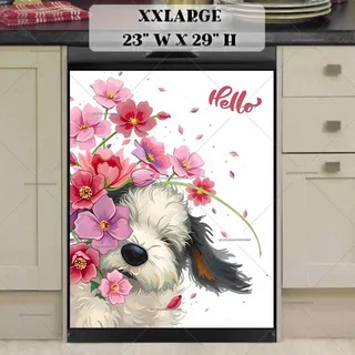 Preview of Fluffy Puppy with Flowers magnet in XX Large size.