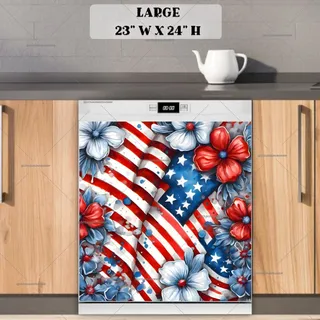 Preview of American Flag with Little Flowers magnet in Large size.