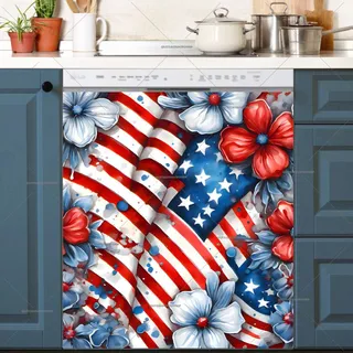 Preview of American Flag with Little Flowers magnet.