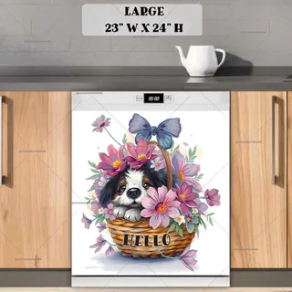 Preview of Little Puppy in the Basket magnet in Large size.