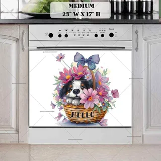 Preview of Little Puppy in the Basket magnet in Medium size.