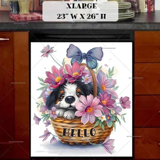 Preview of Little Puppy in the Basket magnet in Extra Large size.