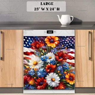 Preview of Pretty Flowers with a USA Flag magnet in Large size.