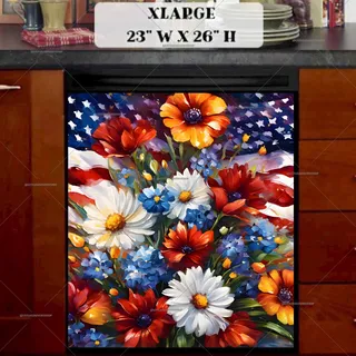 Preview of Pretty Flowers with a USA Flag magnet in Extra Large size.