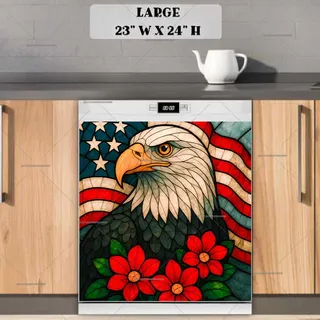 Preview of Stained Glass American Eagle and Flag magnet in Large size.
