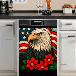 Preview of Stained Glass American Eagle and Flag magnet.