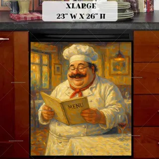 Preview of Cute Chubby Chef in the Restaurant magnet in Extra Large size.