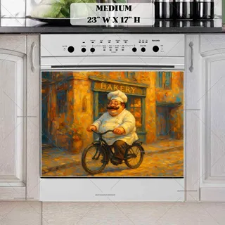 Preview of Cute Chubby Chef on a Bicycle magnet in Medium size.
