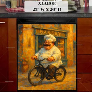 Preview of Cute Chubby Chef on a Bicycle magnet in Extra Large size.
