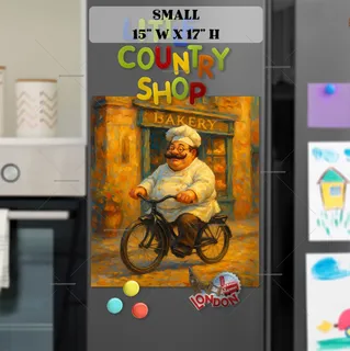 Preview of Cute Chubby Chef on a Bicycle magnet in Small size.