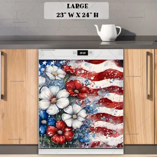 Preview of All American Flag and Flowers magnet in Large size.