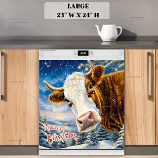 Preview of Farmhouse Cow Christmas Greeting magnet in Large size.