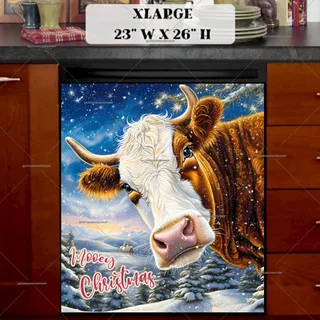 Preview of Farmhouse Cow Christmas Greeting magnet in Extra Large size.