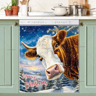 Preview of Farmhouse Cow Christmas Greeting magnet.