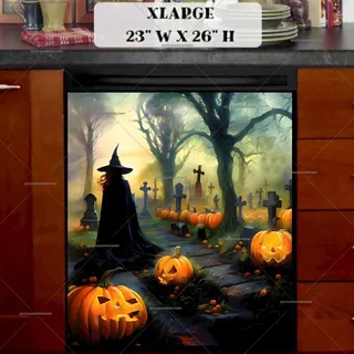 Preview of Halloween Witch in the Cemetery magnet in Extra Large size.