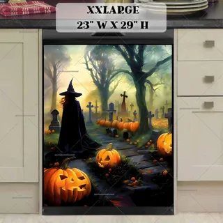 Preview of Halloween Witch in the Cemetery magnet in XX Large size.