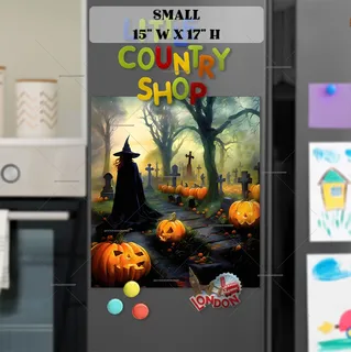 Preview of Halloween Witch in the Cemetery magnet in Small size.