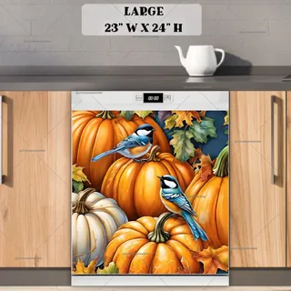 Preview of Little Chickadees and Pumpkins magnet in Large size.