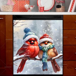 Preview of Adorable Christmas Cardinal Couple magnet.